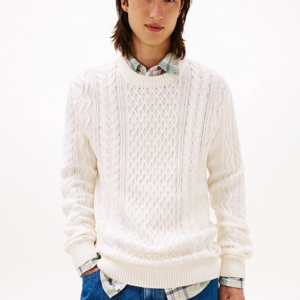 Jersey Tommy Jeans Punto Trenzado Parche Off White Tonal