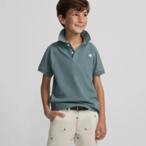 Polo Silbon Kids Liso Logo Rizo Verde Oscuro
