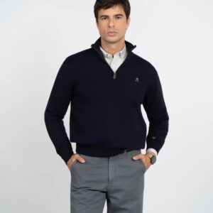 Jersey Harper And Neyer Zipper Navy Blue